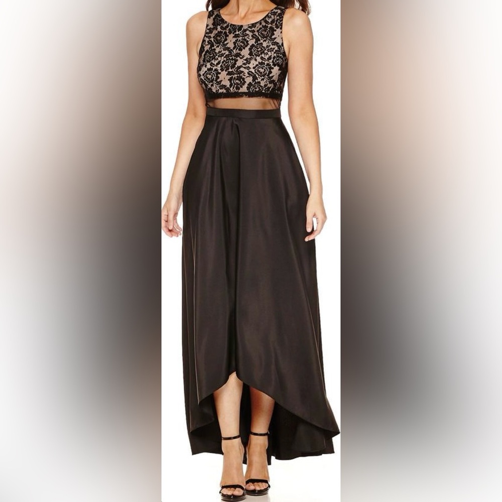 EUC Stylish Black Dress with Lace Overlay Bodice